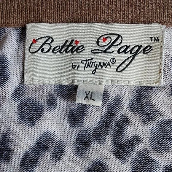Bettie Page by Tatyana Brown & Tan Retro Leopard Print Crop Sleeve Cardigan XL - Picture 6 of 8